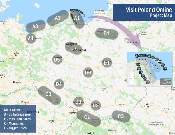 Visit Poland Online - Virtual Tour - Area A1 - Baltic Coast - Tour Map